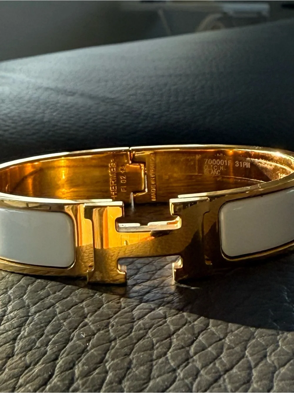 Hermès Clic H Gold and White Enamel Bracelet
